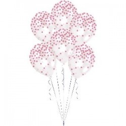 Globos transparentes confetti rosa pintado 6 uds