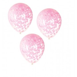 Globos transparentes confeti rosa 16" 48 cm 5 uds