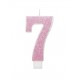 Vela numero 7 rosa purpurina