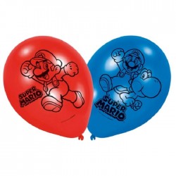 Globos Mario Bros 6 uds de 23 cm