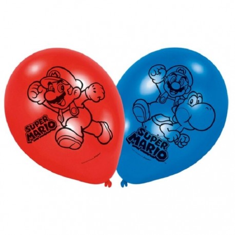 Globos Mario Bros 6 uds de 23 cm