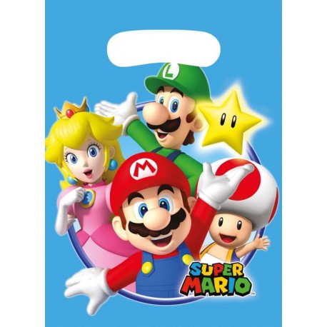 Bolsas cumpleanos Mario Bros 8 uds 23x16 cm